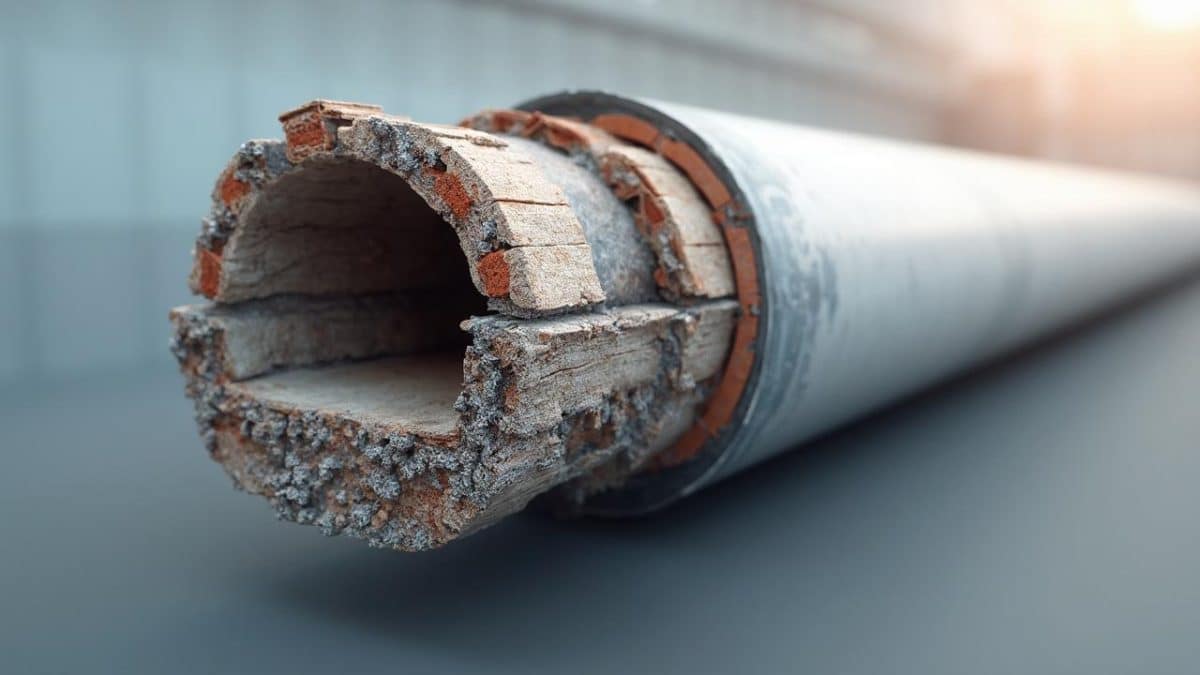 Image d'un tuyau de conduite endommagé avec des fissures et de la corrosion