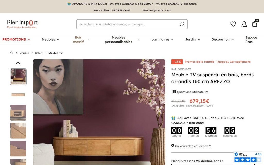 Meuble TV suspendu en bois